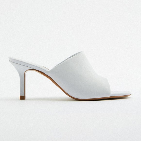NEW Zara White 100% Genuine Soft Leather Slip On Sandals Heeled Mules Size 10 - Picture 3 of 9